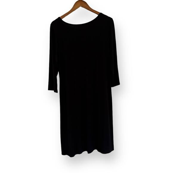 Eileen Fisher Black Jersey Knit Dress 3/4 Sleeve Scoop Neck A-Line Women's M - Picture 4 of 8